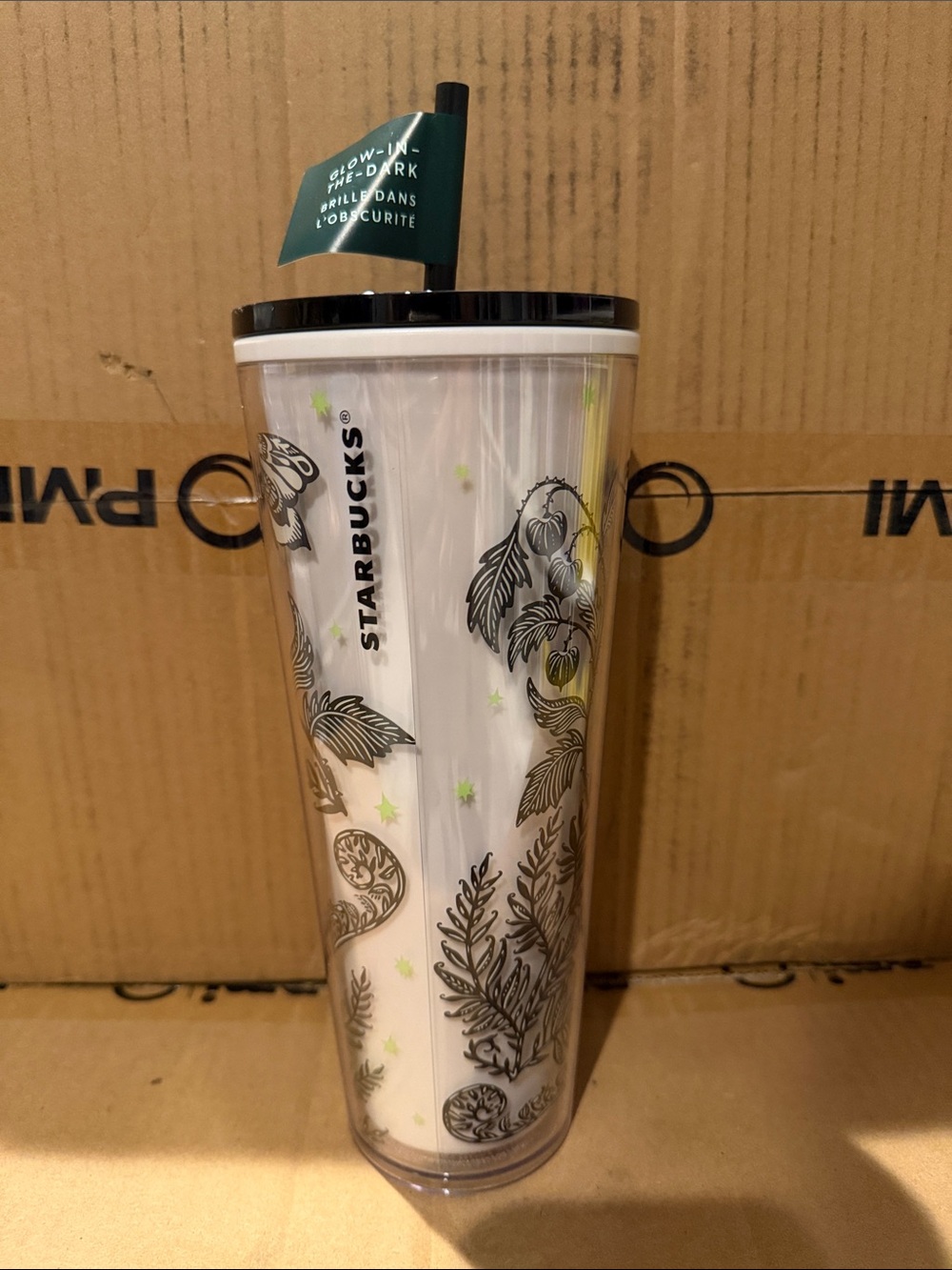Starbucks White Travel Tumbler with Black Lid and Green Accents